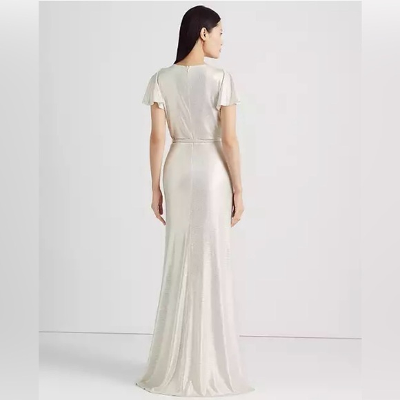 Ralph Lauren Belted Metallic Knit Flutter Sleeve Gown size 4 - Picture 3 of 11
